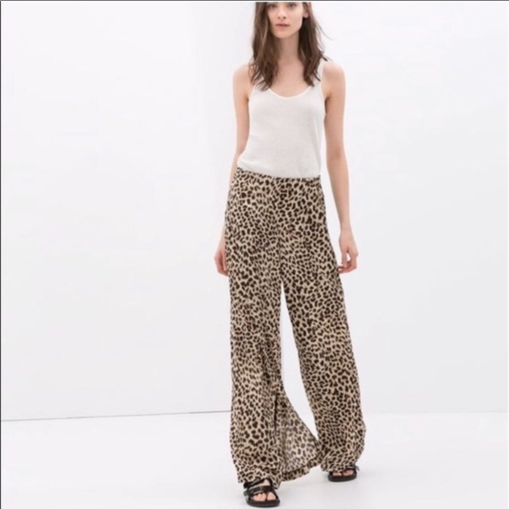 Zara basic palazzo leopard pants